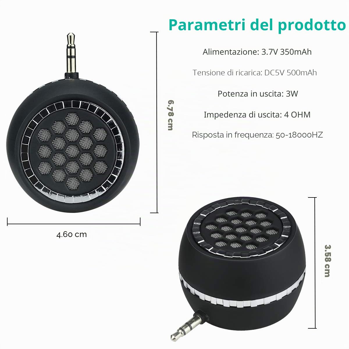 Color You Altoparlante portatile, mini altoparlante del telefono cellulare con interfaccia audio ausiliaria da 3,5 mm nella porta micro USB dei bassi chiari