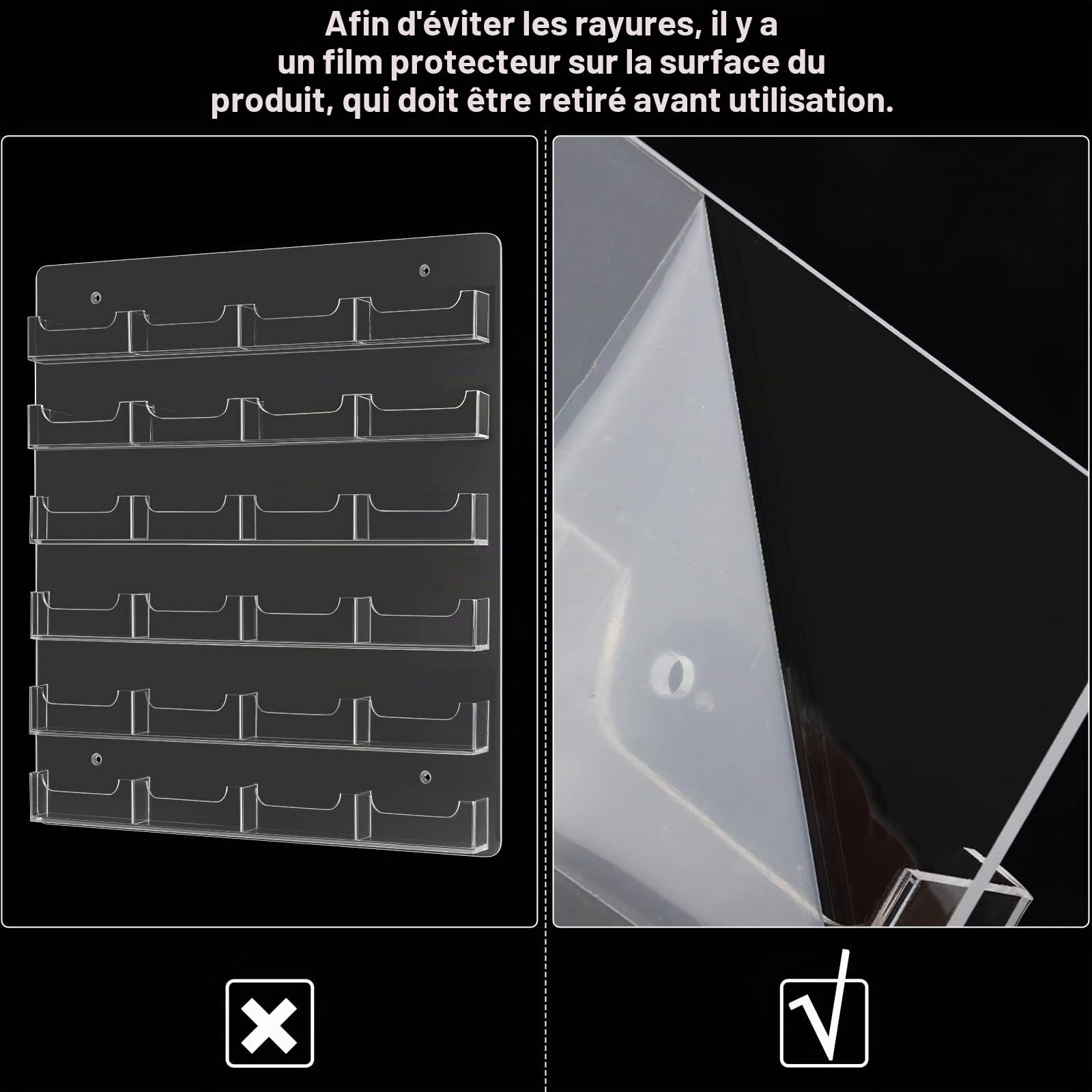 Lincia Porte-cartes de visite mural à 24 poches - Support horizontal en acrylique transparent - Pour documents et brochures - Organisation à suspendre pour bureau