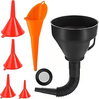 Fuel Funnel, Car 2 In 1 Large Funnel, 6 pcs Universal Funnel 1.2 Liters, Household, Workshop, Funnel for Petrol, Retractable curved Plastic Funnel