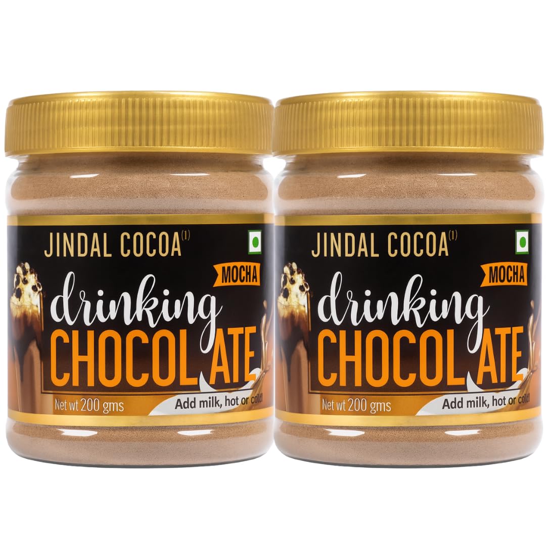 Jindal Cocoa Drinking Chocolate Mocha Powder - 400g (Pack of 2 - 200g) | Goes well with Hot or Cold Chocolate Drink | No Artificial Colours | No Artificial Preservatives | No Trans-Fat | 100% Vegetarian