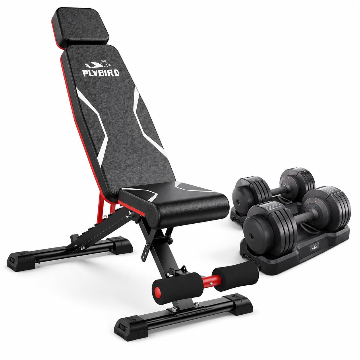 750 LBS Capacity Adjustable Weight Bench with Pair of 55 LB Adjustable Dumbbells (Total 110LBS), Folding Workout Bench with Headrest, 5-in-1 Dumbbell Set with Storage Bases for Home Gym Strength Training