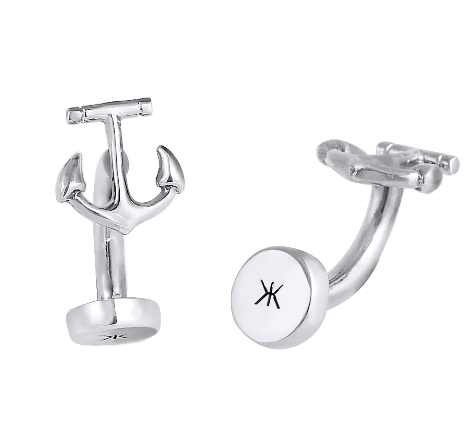 kuzzoi - Gemelli da uomo con ancora, in argento Sterling 925 lucidato, per camicia, idea regalo per matrimonio e compleanno, colore: argento