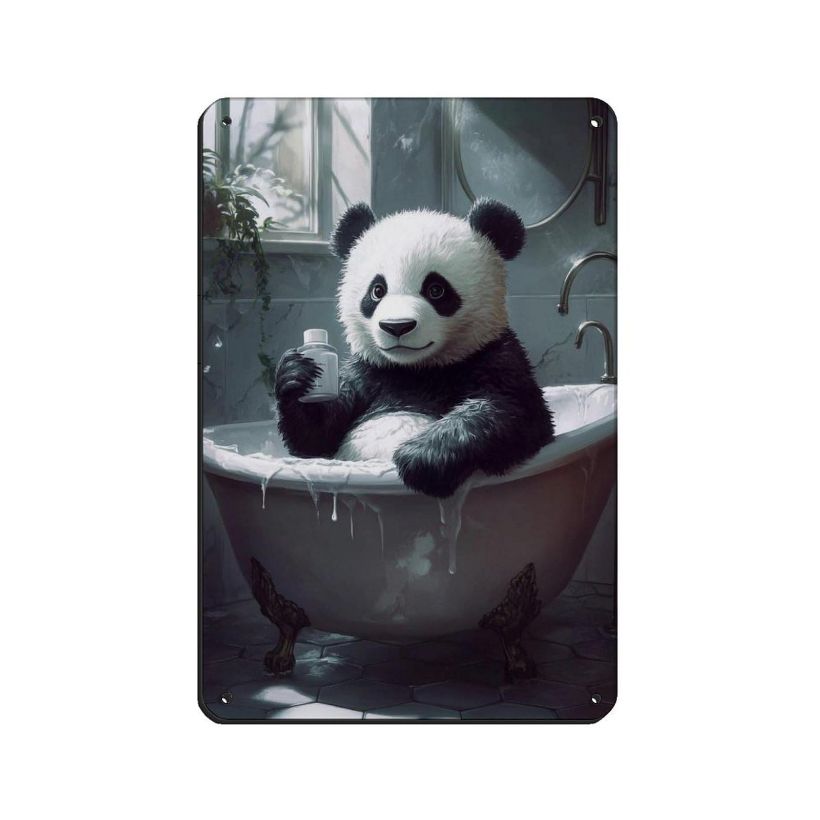 Lxwnze 20L X 30W Cm Cute Panda In Bathtub, Bathroom Decor Tin Sign Vintage Metal Pub Club Cafe Bar Home Wall Art Decoration Poster Retro 8X12inch(20X30cm)