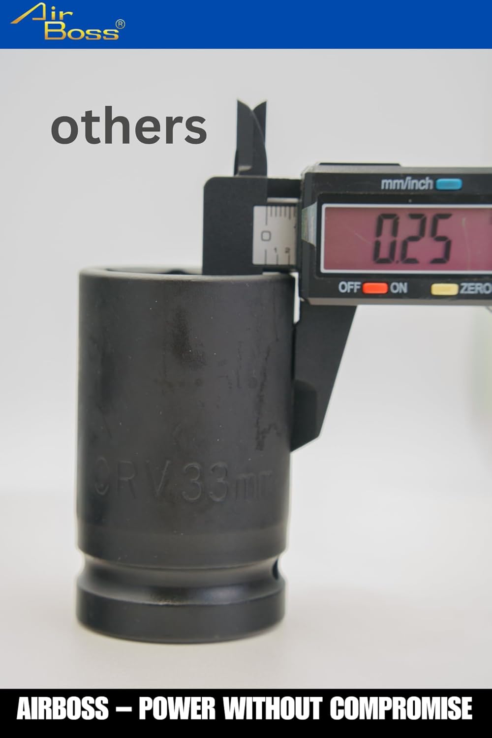 AirBoss 33MM 1" Drive CR-MO Steel DEEP 6 Point Radius Corner Design Chamfered Opening 1" Impact Socket