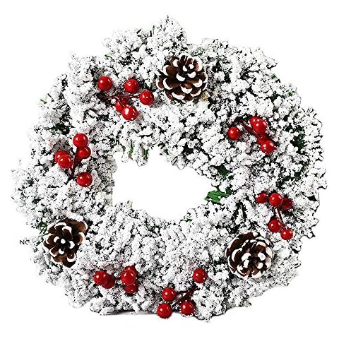 samanoya Christmas Wreath Front Door Wreath Outdoor Wall Hanging Ornaments Wall Window Fireplace Xmas Thanksgiving Day Decor with Pine Cones Indoor & Outdoor Display (A) Cover