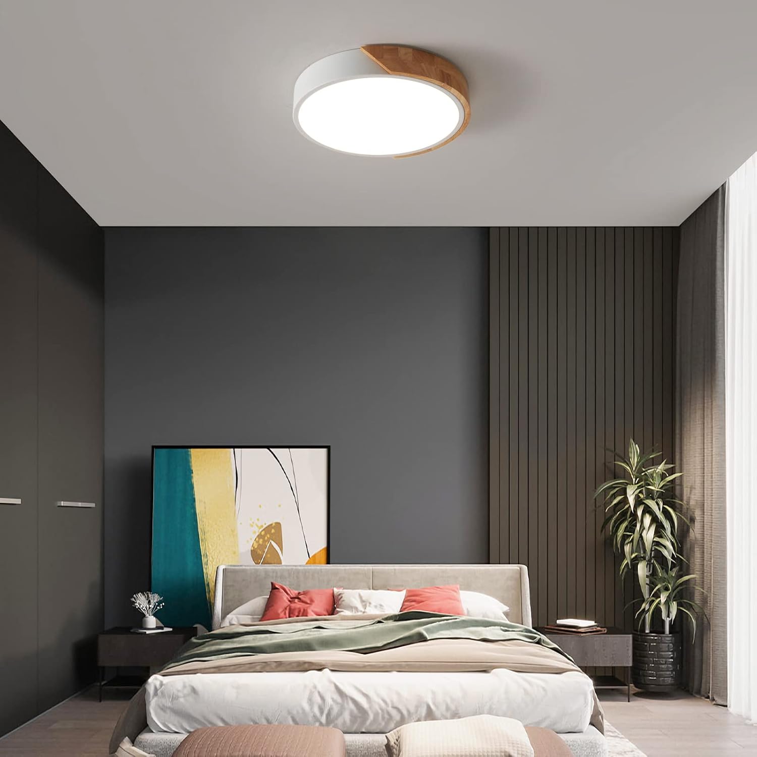 අභ්යන්තර view of the LuFun ceiling light showing the LED light source and wiring.