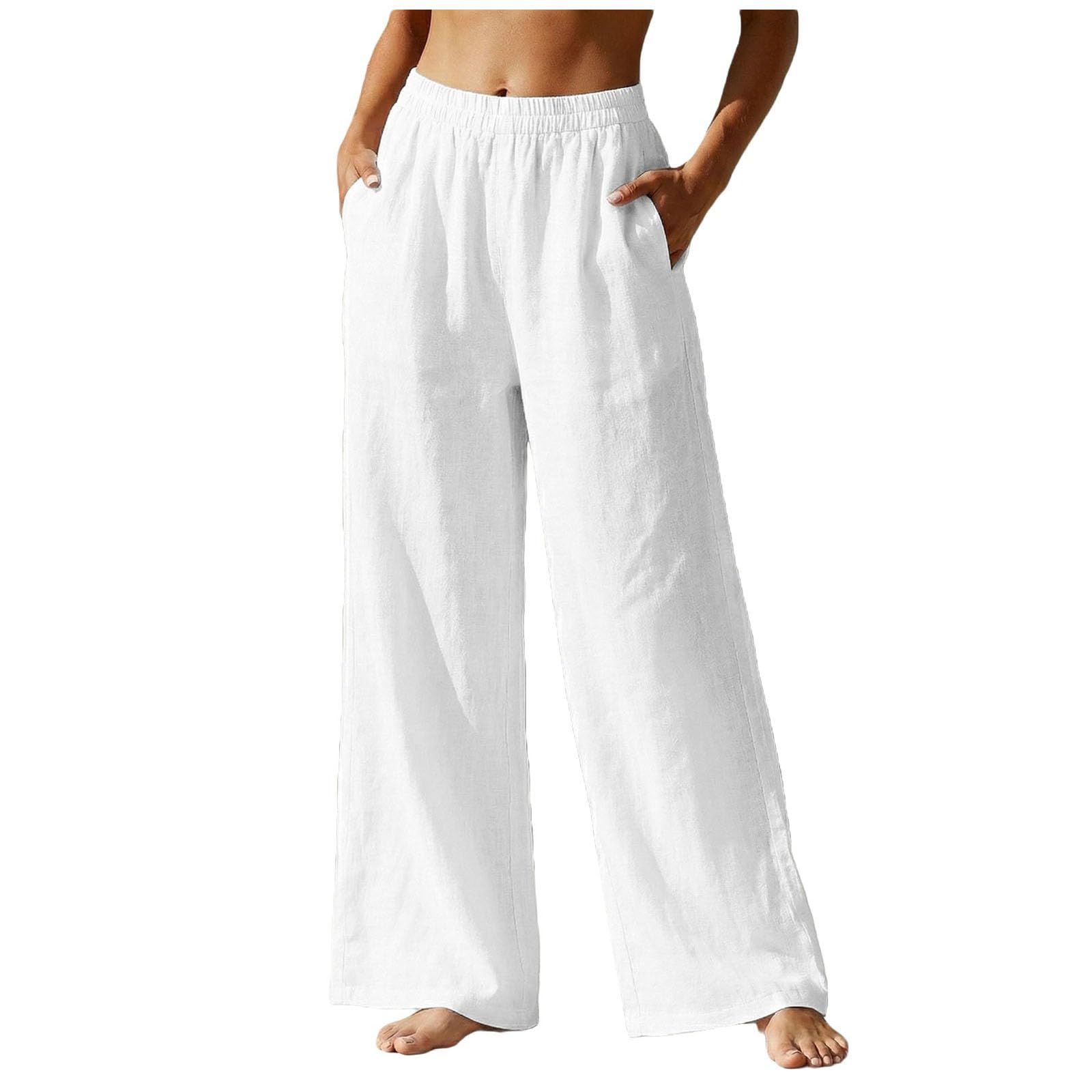 Pantaloni Lino Donna Estivi Casual Pantaloni Leggeri Larghi con Coulisse Gamba Dritta Pants da Spiaggia in Cotone Taglie Forti per Yoga Eleganti Estivi Pantalone per Sport Vacanze Spiaggia S-4XL