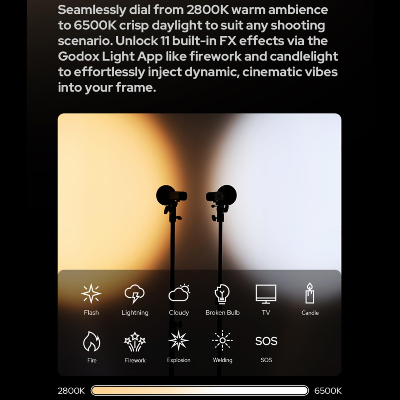 Godox FL15Bi — Luz de Vídeo LED Bicolor, Bastão de Luz para