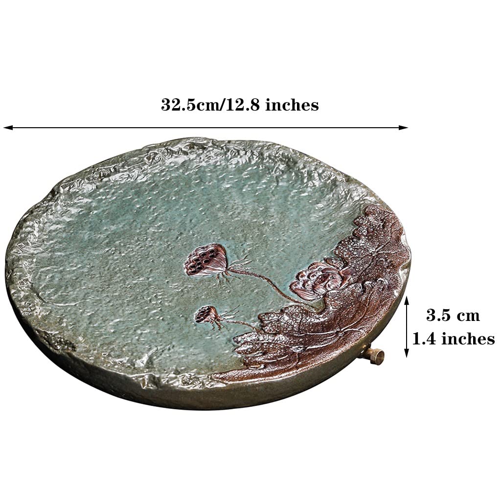 Bandeja para Servir té Kungfu, Elegante cerámica para Mesa de Kungfu, con Almacenamiento y Drenaje de Agua (Verde, 32,5 x 32,5 x 3,5 cm)