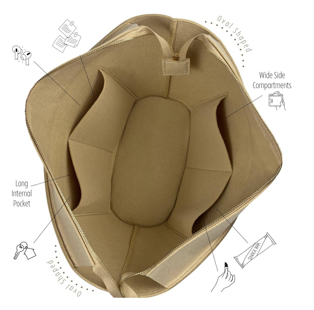 Divitize Premium organizer do torebki kompatybilny z torebką Loewe Basket Bag z włókna palmowego - ręcznie robiona owalna wkładka do torebki, idealne dopasowanie, złota górna pokrywa (Geyser Blue, dla