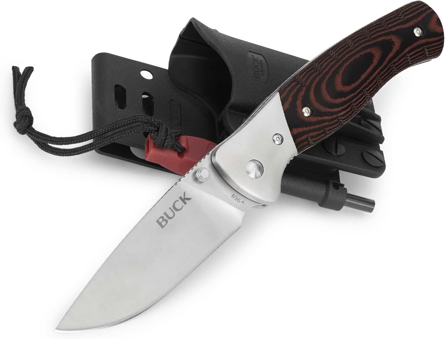 Buck Knives 836 Large Folding Selkirk Survival Knife, 3-9/10" 420HC Stainless Steel Blade, Injection Molded Nylon Sheath with Ferrocerium Fire Starter Included