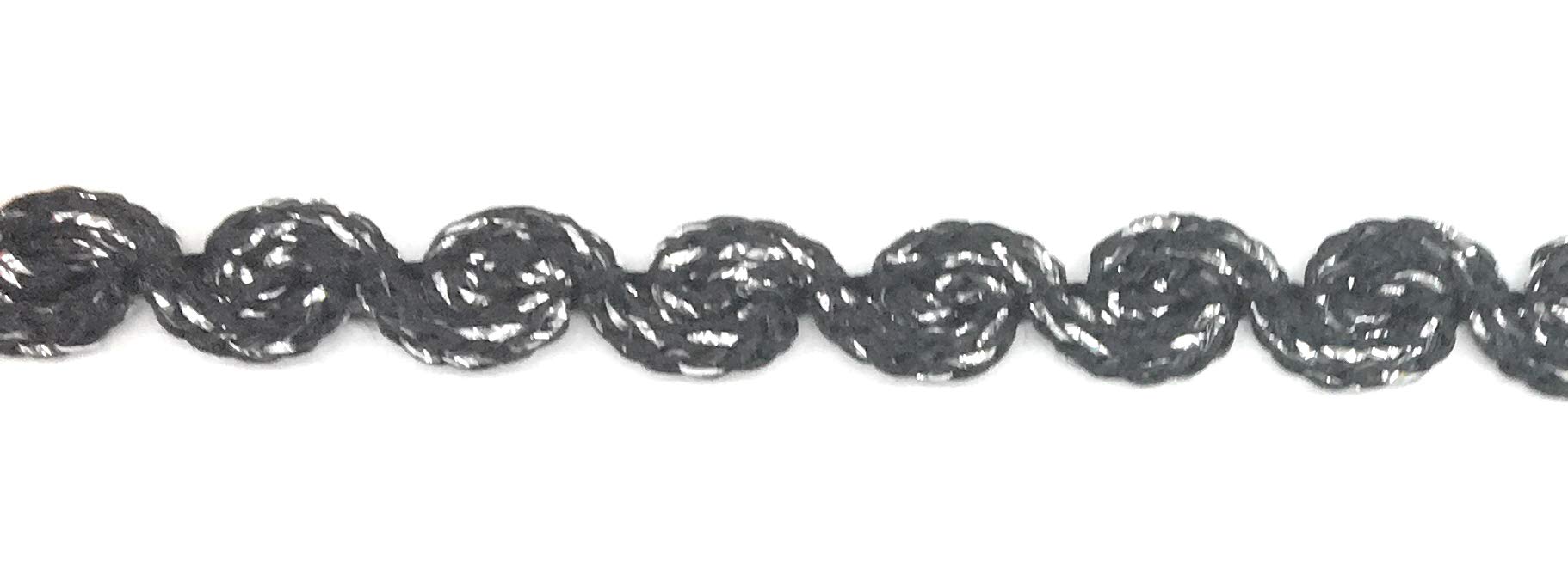 Scallop Black/Silver Braided, Sewing, Black Shimmer Braid Trimming 1/4" (7mm)5 Yards