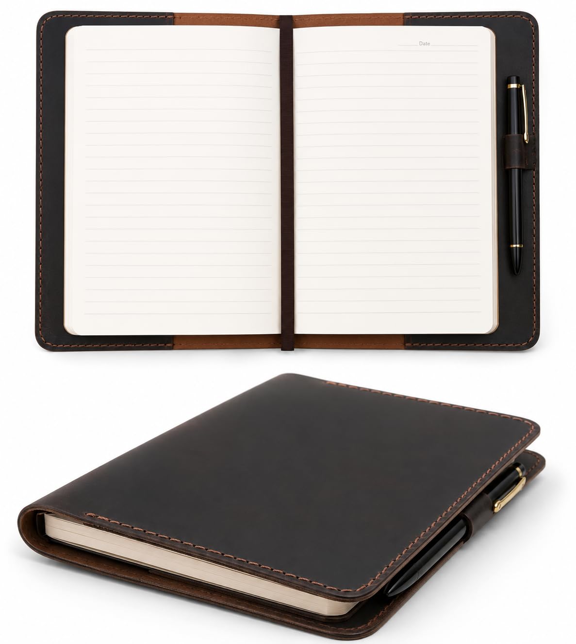 A5-Tagebuchhülle aus Vollnarbenleder, für 14,6 x 21 cm Hardcover-Notizbuch, nachfüllbarer Leder-Notizbucheinband mit Stiftschlaufe, kompatibel mit Leuchtturm1917, Moleskine & A5-Planer