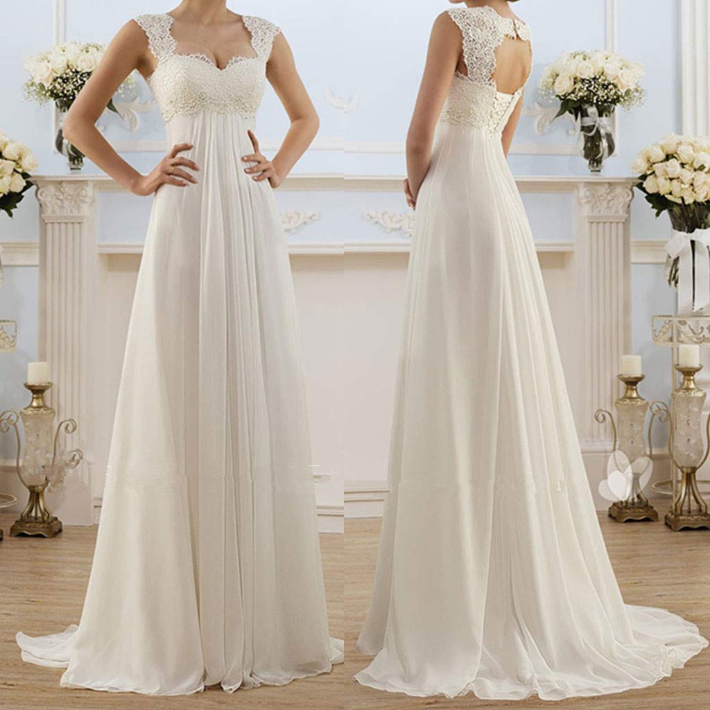 Nidddiv Robe de mariée pour femme - Robe longue blanche élégante - Grande taille - Taille haute - Robe de soirée plissée patchwork - Dos nu - Robe moulante