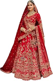 Bridal Lehenga Choli, Red Velvet with Gold Embroidery, Dress with Dupatta