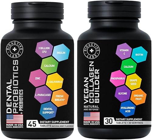 BIOACTIVE LABS Probióticos dentales para dientes y encías y colágeno vegano - Paquete de bienestar general