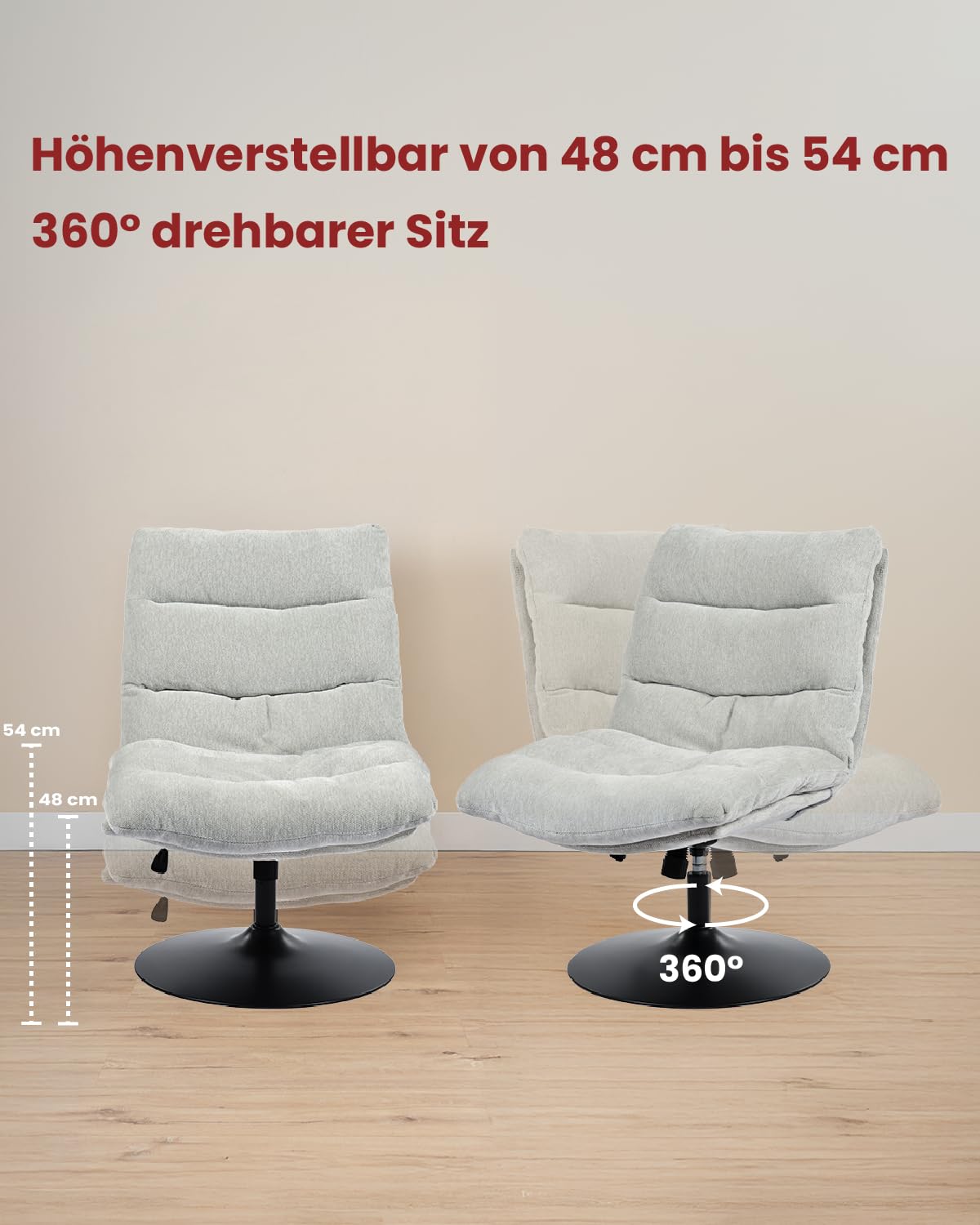MEUBLE Cosy Sessel Lehnstühle Lounge Bürostuhl mit höhenverstellbar Wippfunktion Relaxsessel 360° Drehbar Schminkstuhl Polsterstuhl für Schlafzimmer Wohnzimmer Büro Vanity, Chenille-Stoff, Grau