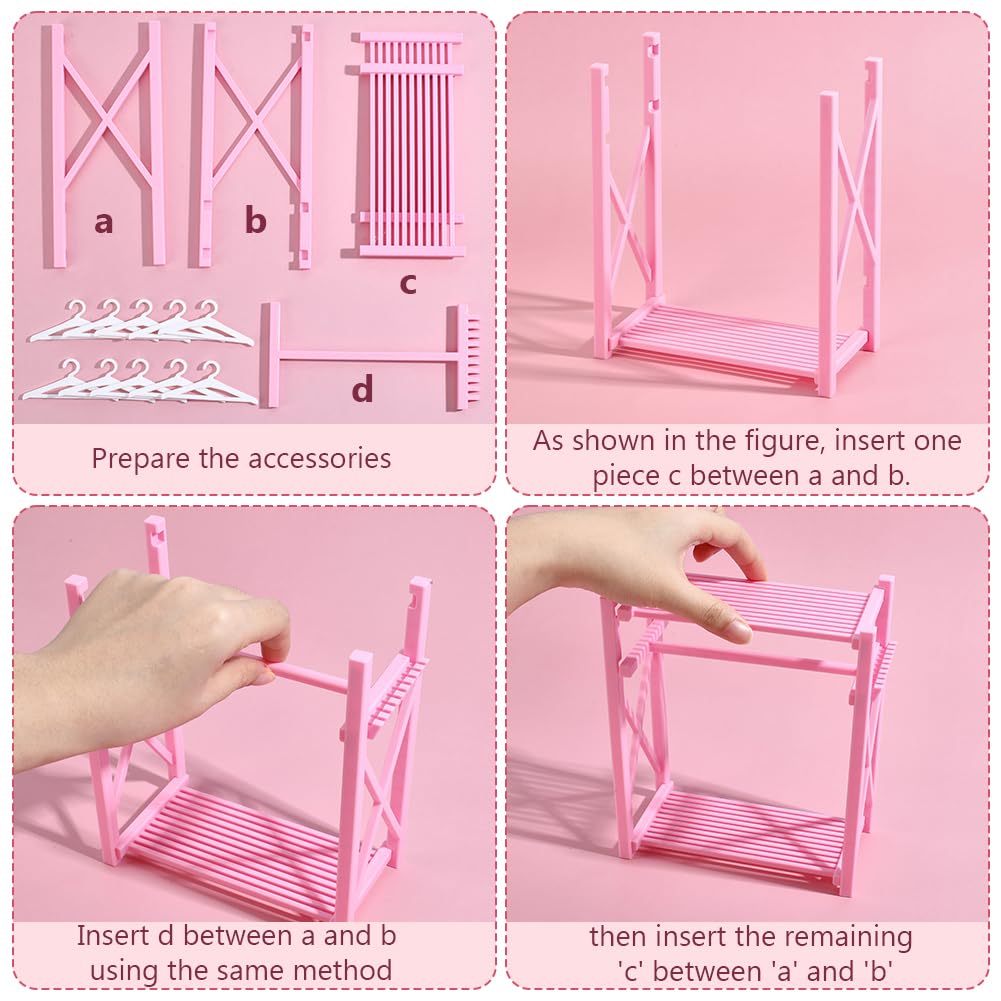 HOBBIESAY Doll Clothes Closet 5.9x3.14x7.08 in Plastic Pink Doll Wardrobe Cloth Cabinet Storage with Hangers for Organizing Clothes Shoes Hats Sunglasses Bags Outfit and Supplies Accessories - Image 3