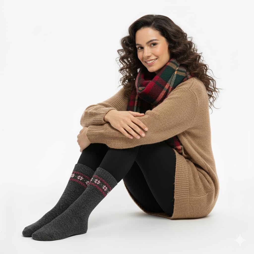 Pack of 4 Winter Warm Wool Socks Sports Socks Hiking Knit Crew Socks for Women