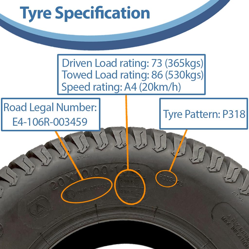 Parnells 20x10.00-10 Rasenmäher Reifen Vierlagig Rasen Gras - Rasenmäher Reifen Wanda P332 2er Set