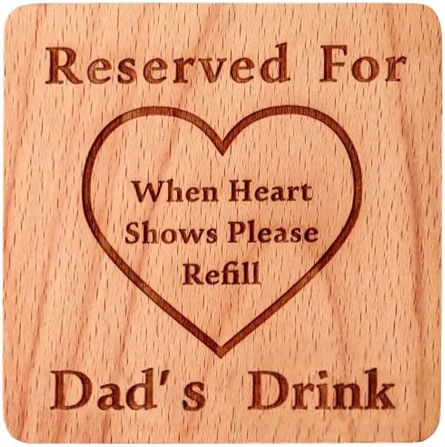 Drink Coasters For Dads Gifts- Reserved For Dads Drink,100% Natural Solid Wood Coaster With Velvet Pouch, Funny Gift Present from Children to Parents - Anniversary, Christmas, Dad Birthday (square)