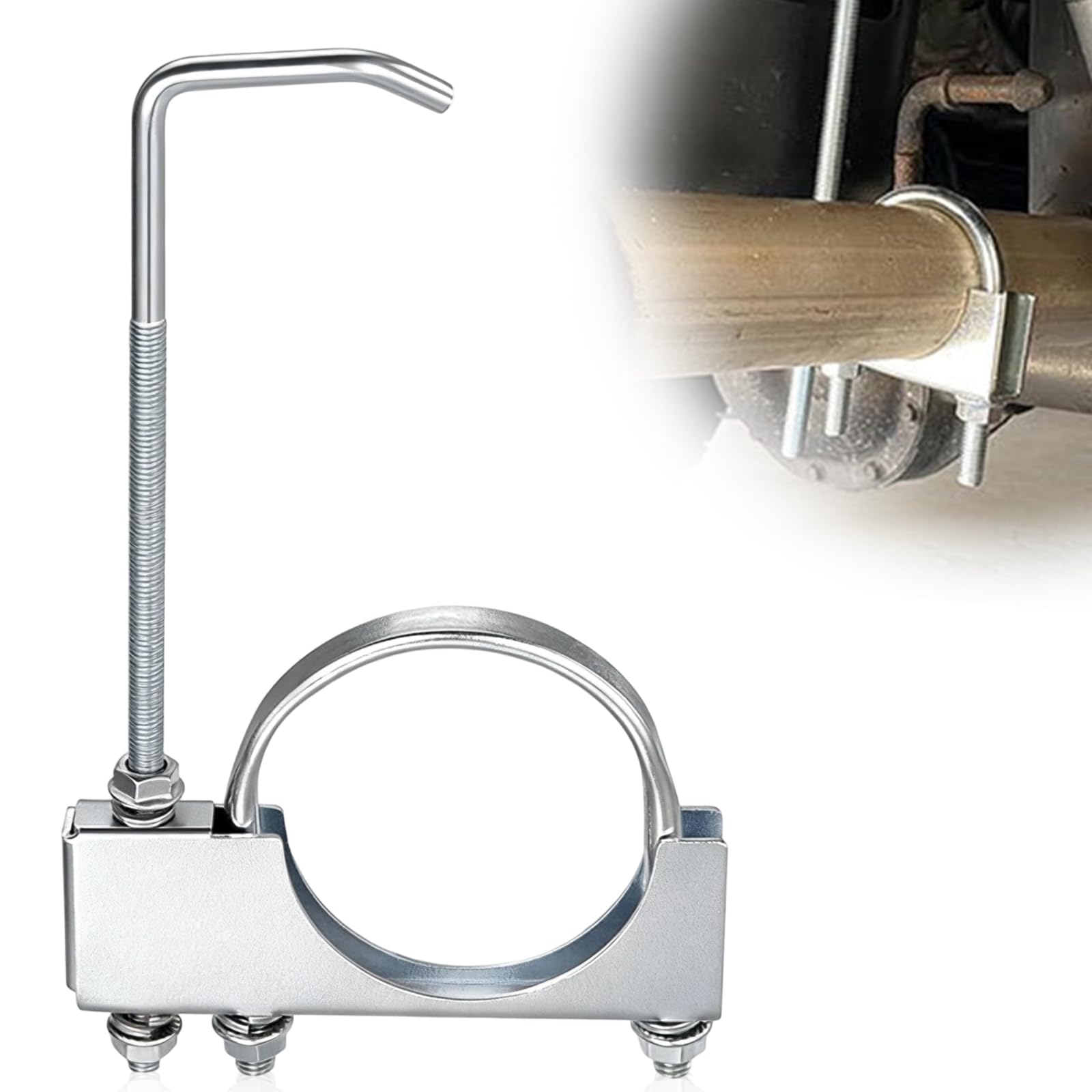 Tflpuo Silver Exhaust Clamp, Muffler U-Bolt Clamps Universal Pipe Clamps On Exhaust Hanger Heavy Duty U-Shaped Galvanized Clamp For 2" Car Truck Tail Pipe