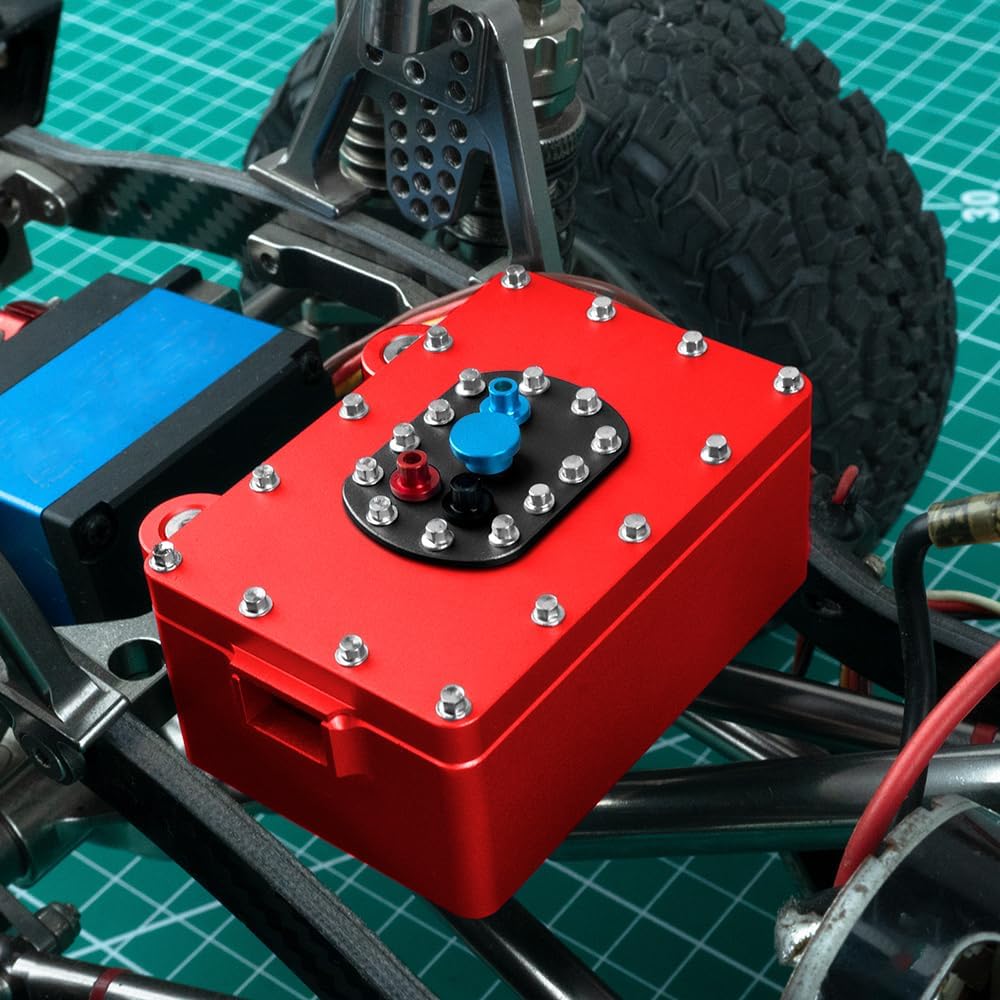 MORLORDY CNC RC Fuel Cell Receiver Box Simulated Fuel Tank for 1/10 Scale SCX10 Axial Capra RC4WD Rock Crawler Upgrades (Red)
