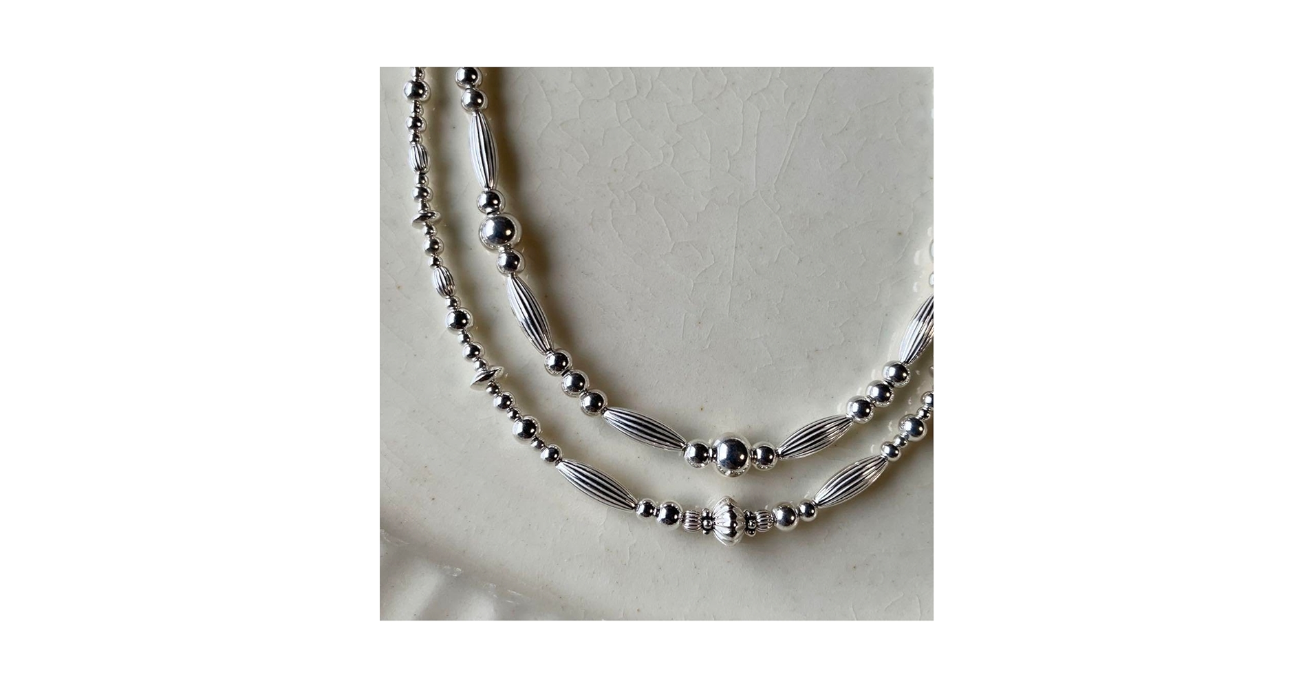 ハンドメイドネックレス/シルバー925ビーズ（4〜8mm） 925 Silver]シルバー ホワイト ビーズ ネックレス / チョーカー