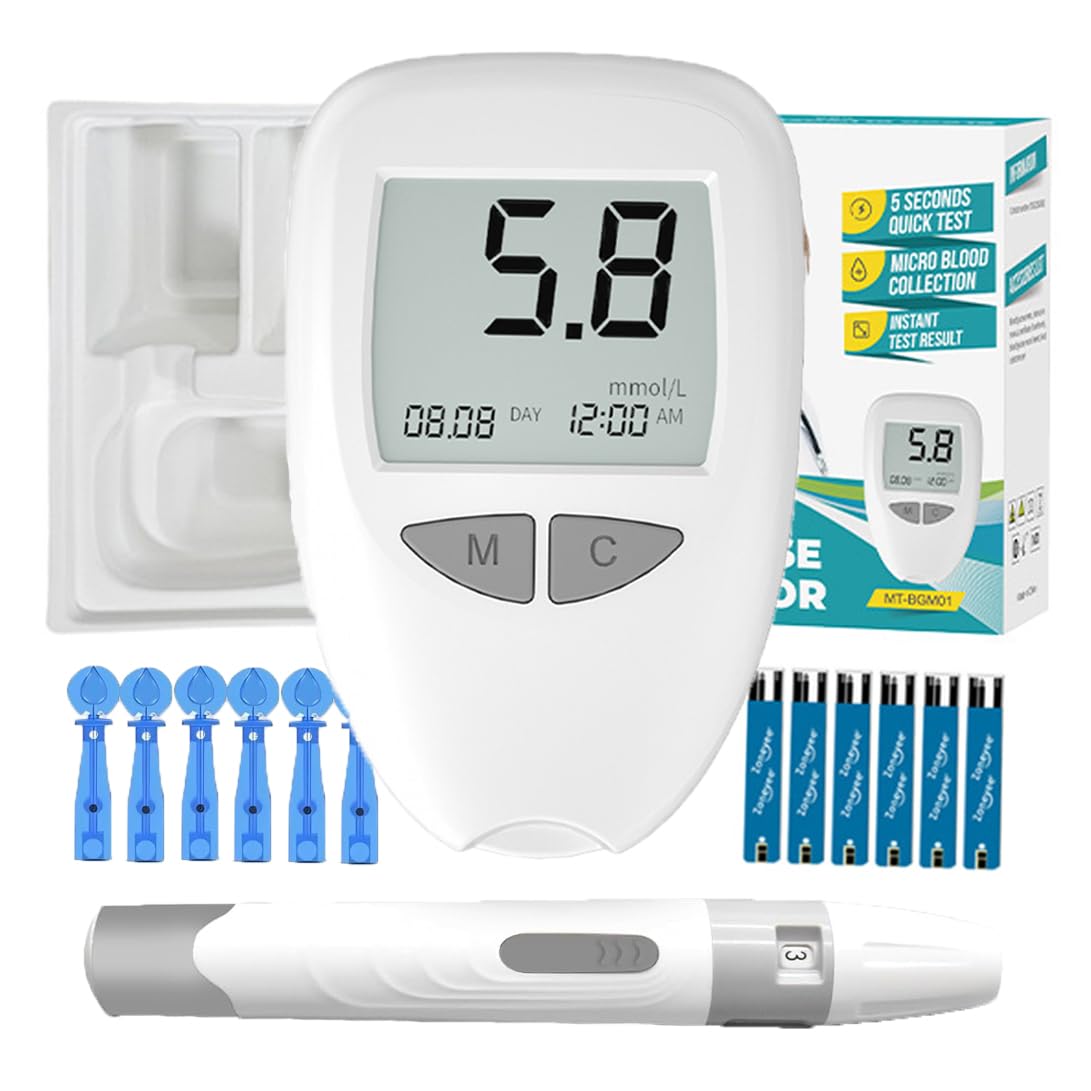 FONCBIEN Blood Glucose Meter, Glucose Test Kit 50 Blood Glucose Test Strips and 250 Memories Includes 50 Strips/Lancets Lancing Device, Accurate Results