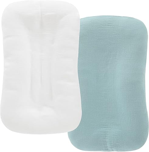 HOMBYS Funda de muselina para tumbona de bebé, paquete de 2 fundas para recién nacidos, funda extraíble ultra suave para almohada de tumbona