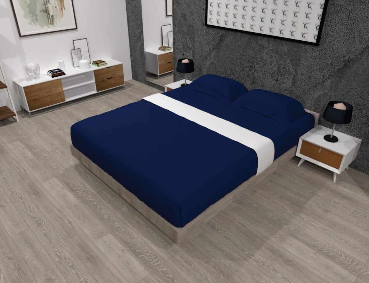 LUXURANGE Non Iron king Bed Fitted Sheet 100% Poly Cotton king Bed Sheet, Kids King Fitted Sheet with 25cm Depth Pocket, Hotel Quality Easy Care Plain Dyed Soft, Navy Blue.