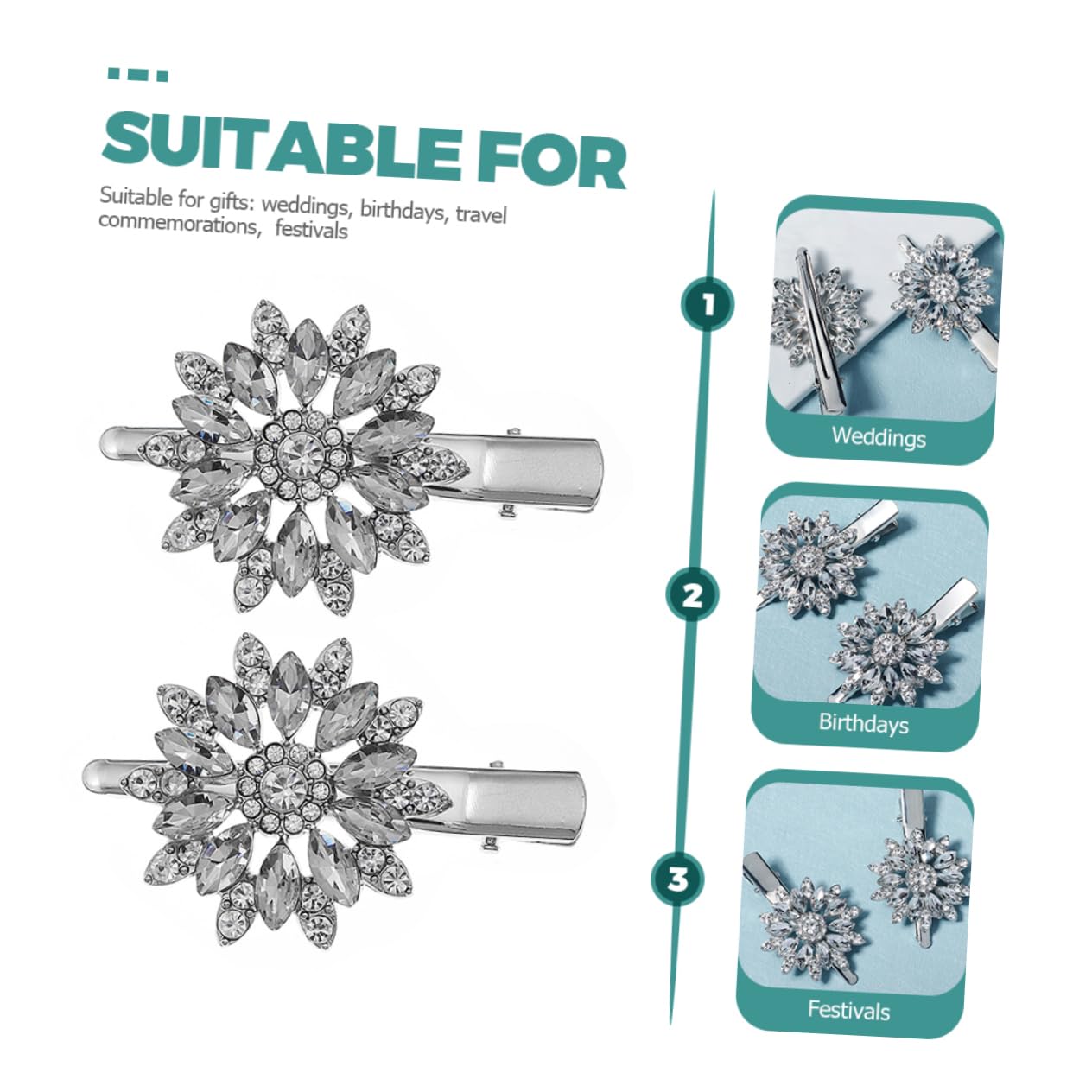 Beavorty 5 Set Di Fermagli Per Con Doppio Fiore E Strass Per Donne Con Fermaglio Per Su Tutti I Lati Per Decorazioni Da Donna Per Shopping E Feste 2 Pezzi*5