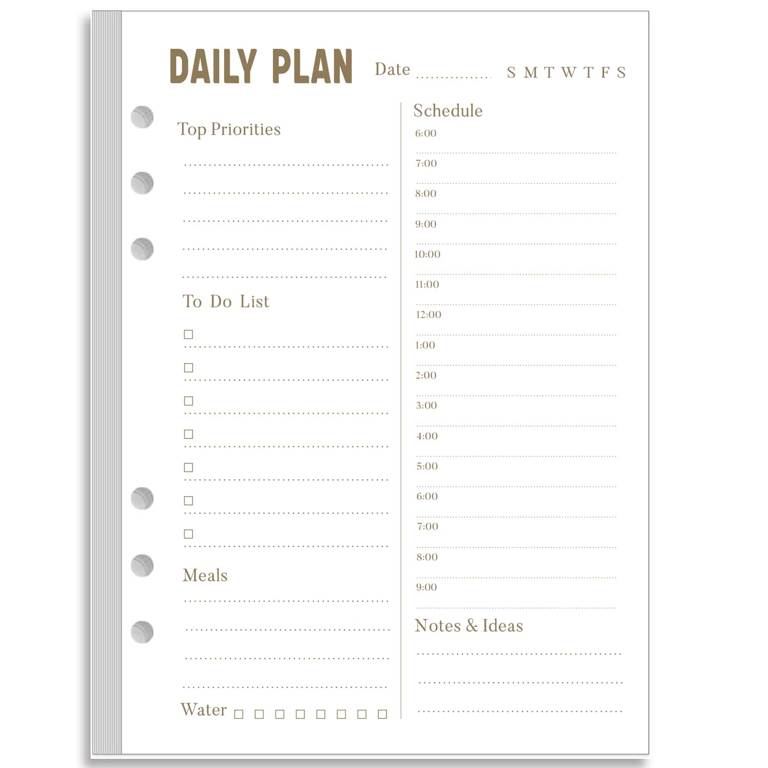 Undated Daily Planner Refill - A5 Notebook Refill Day Planner To Do List,100 Sheets/200 Pages 6 Ring Planner Refill,Undated Schedule with To-Do List,5.8 x 8.3,100 gsm