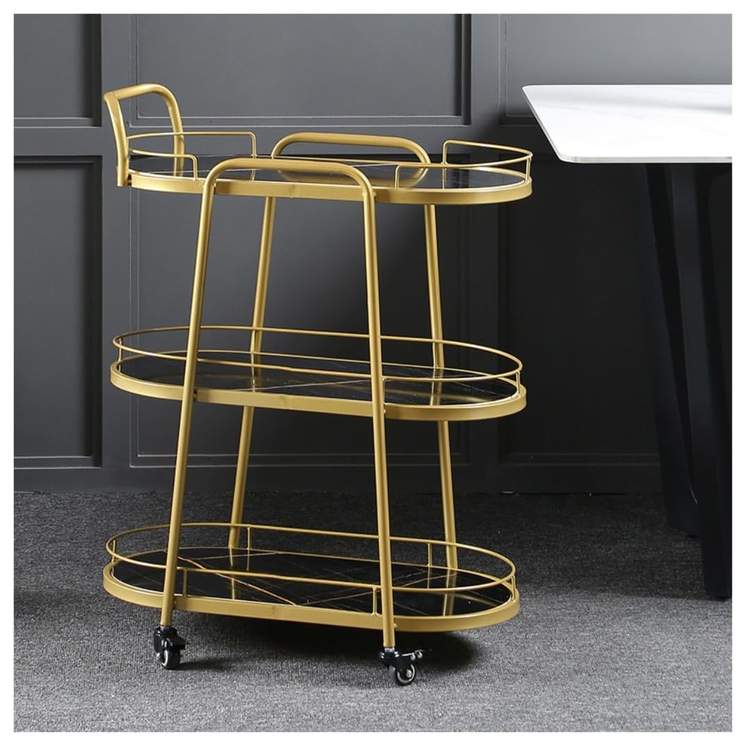 Carrellino Carrello Scaffale Carrello Bar Carrello da Portata Carrello da Portata Cucina Struttura in Metallo Bar Carrelli da Portata Ruote con Freno Carrello Cucina(A,3-Tier)