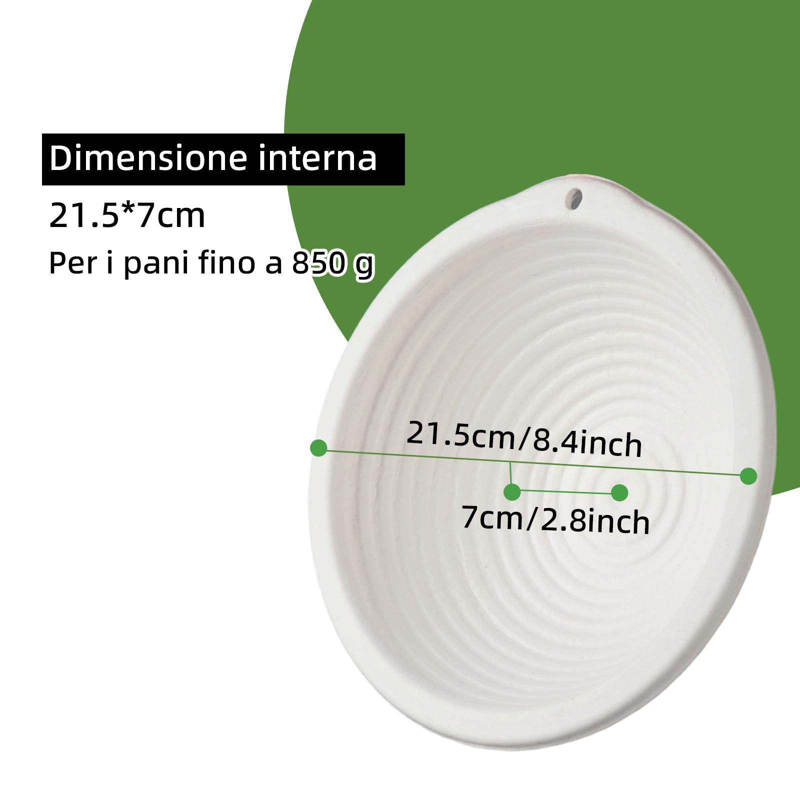 Banneton - Cestino per lievitazione del pane, 2 pezzi, con fodera, rotondo, per cottura