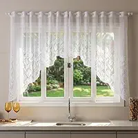 Cortina Cascata de Renda Cozinha Sala Quarto - Tulipas 3,20cm x 1,10cm Branca Decoração Elegante Moderna