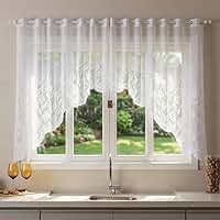 Cortina Cascata de Renda Cozinha Sala Quarto - Tulipas 3,20cm x 1,10cm Branca Decoração Elegante Moderna