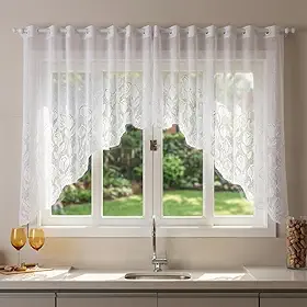 Cortina Cascata de Renda Cozinha Sala Quarto - Tulipas 3,20cm x 1,10cm Branca Decoração Elegante Moderna