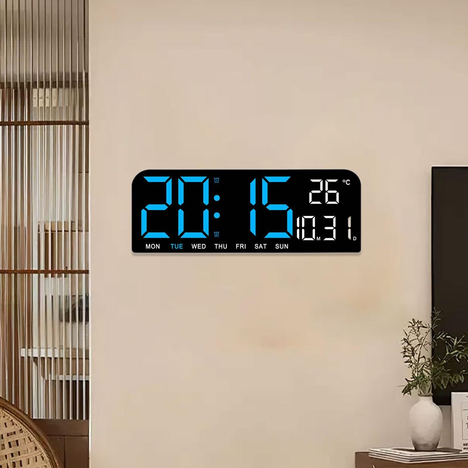 Grande orologio digitale a LED con data, settimana, temperatura, moderno grande display a LED, allarme forte per negozio, garage, palestra, casa, ufficio, blu