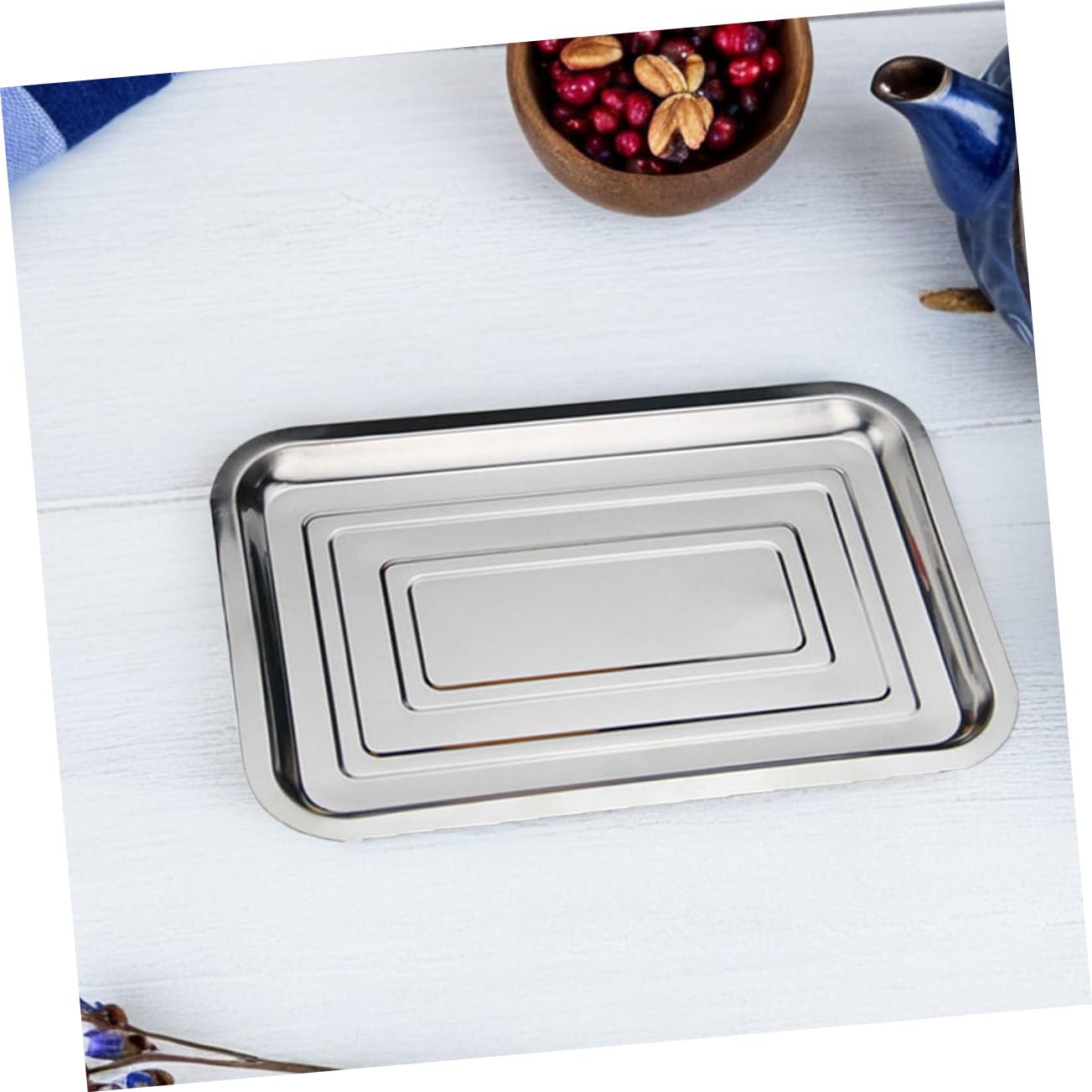 Vassoio in Acciaio Inox 10 Pezzi Argento per Alimenti | Finitura Lucidata, Design Semplice e Pulito, Adatto a Campeggio e Picnic