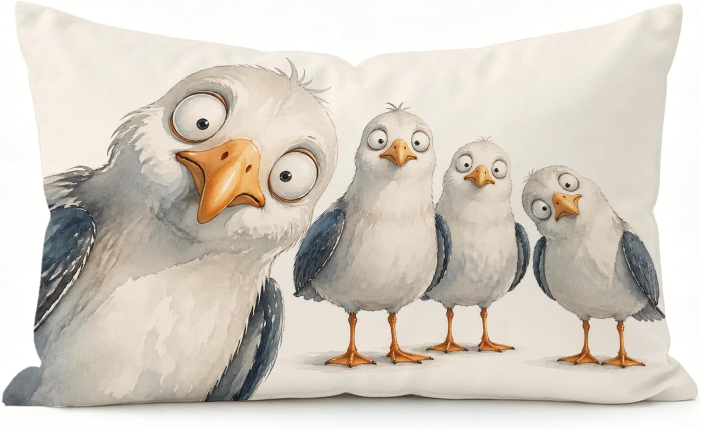 Funny Seagull Coastal Beach Throw Pillow Cover Room Decor 12x20