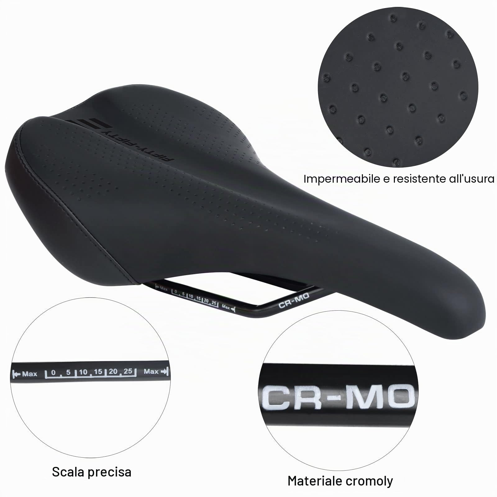 FIFTY-FIFTY Sella per Bicicletta, Comoda Morbido e Impermeabile Sellino | In Memory Foam, Leggero e Resistente, Traspirante, per Uomini e Donne, Compatibile con MTB, Bici da Strada, E-Bike