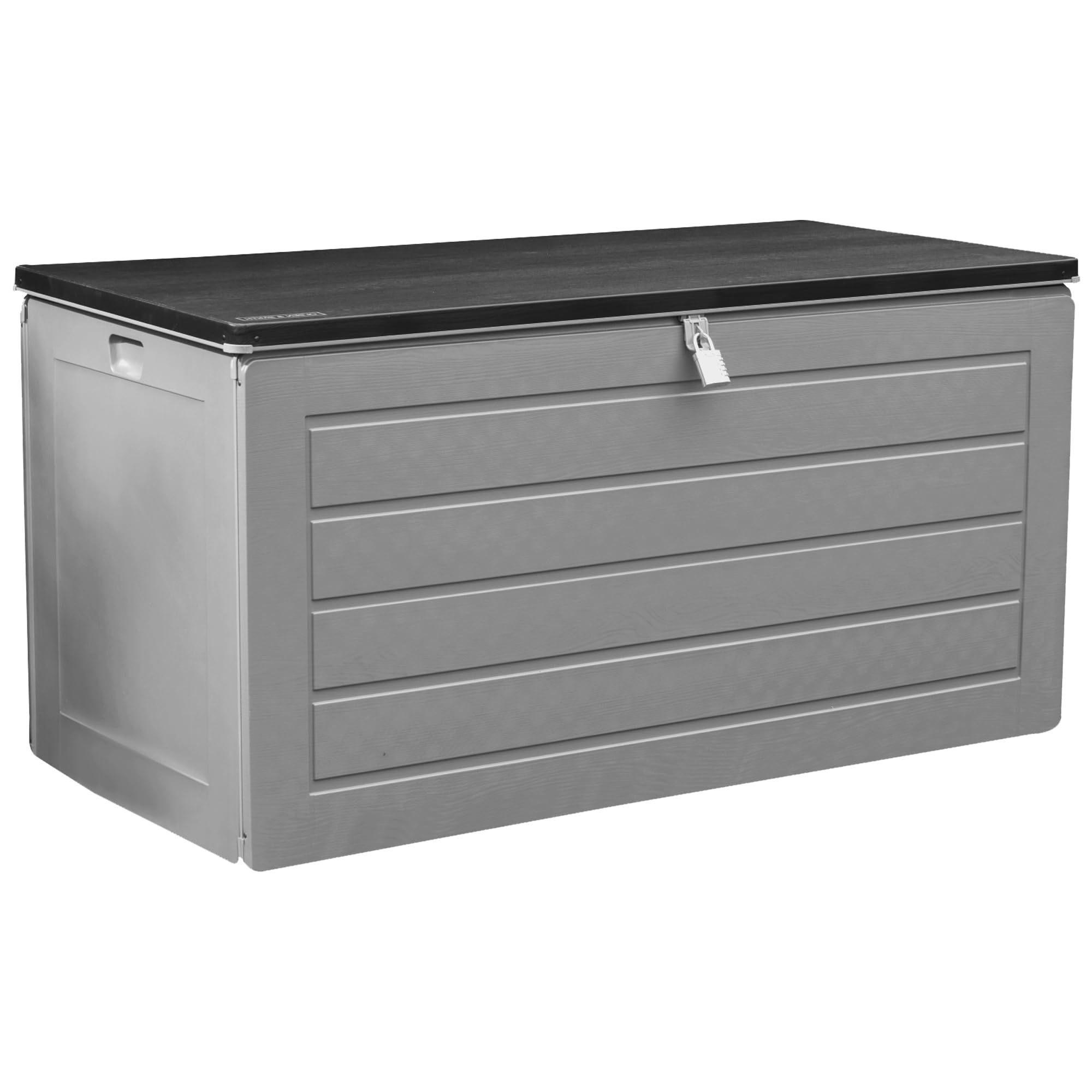 Olsen & Smith MASSIVE Capacity Outdoor Garden Storage Box Plastic Shed - Weatherproof & Sit On with Wood Effect Chest (680L, Anthracite)