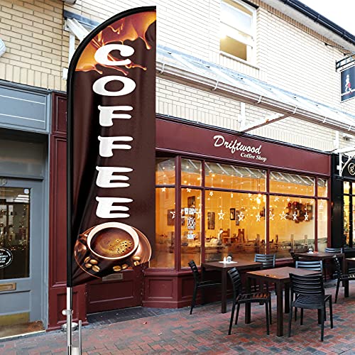 Qsum Coffee Flag, 11Ft Windless Swooper Coffee Flag With Aluminum Alloy Flagpole/Stainless Steel Ground Stake/Portable Bag, Coffee Flags For Business #TOP6