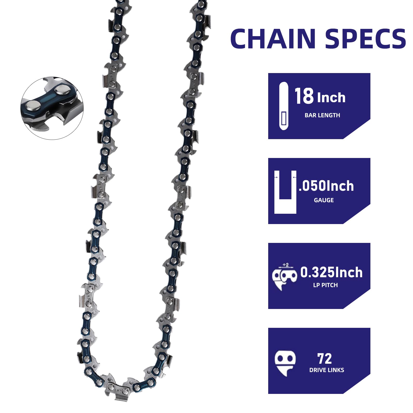 Paquete de 5 cadenas de motosierra de 18 pulgadas, 72 eslabones de transmisión, calibre de 0.50 pulgadas, cadenas de repuesto de paso de 0.325 pulgadas compatibles con Husqvarna, Dolmar, Jonsered y