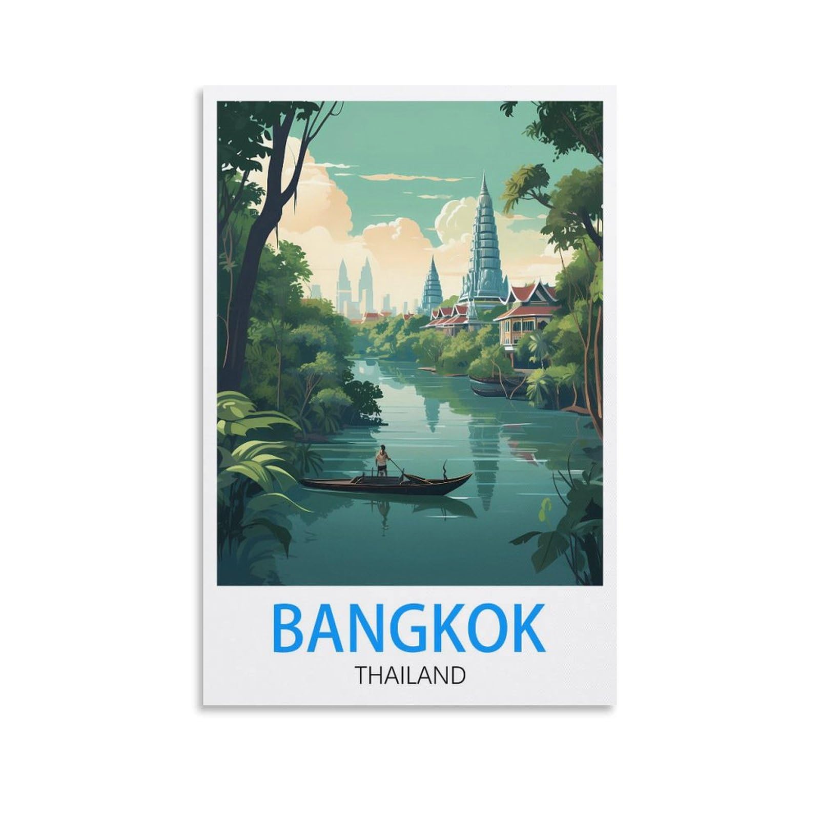 LNMNJESG Bangkok Thailand Vintage Travel Poster 08x12inch(20x30cm) Canvas Painting Wall Art, Wall Decor Pictures Prints for Living Room Bedroom
