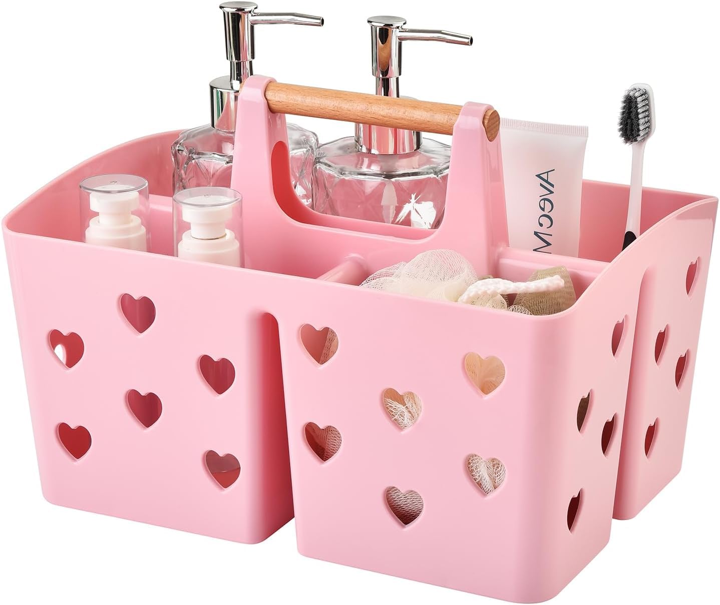 Portable Shower Caddy with Handle, Large Plastic Shower Basket Organizer for College Dorm Room Essentials, Bathroom, Gym, Camping, Non-Slip Drainage Design for Toiletries & Cleaning Supplies (Pink)