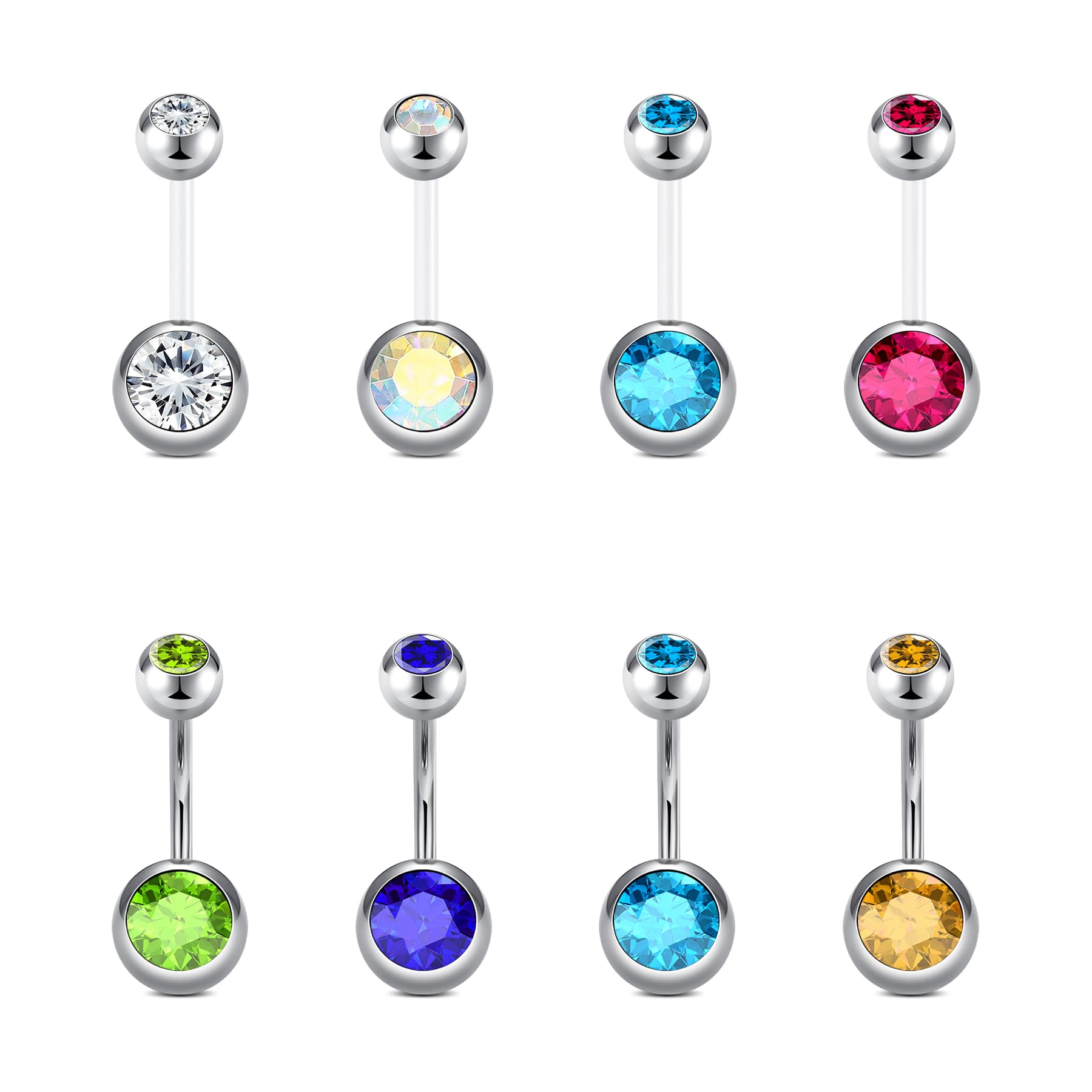 Rajnard Bauchnabelpiercing Chirurgenstahl und Schwangerschaft Piercing Bauchnabel 6/8/10/12/14/16/18/25/32/38mm 14G 1,6mm Silber Acryl Flexible Kunststoff Banane Piercing Schmuck