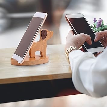 qiopertar dog creative mobile phone stand solid wood base home furnishings simp lazy man stand mobile phone base