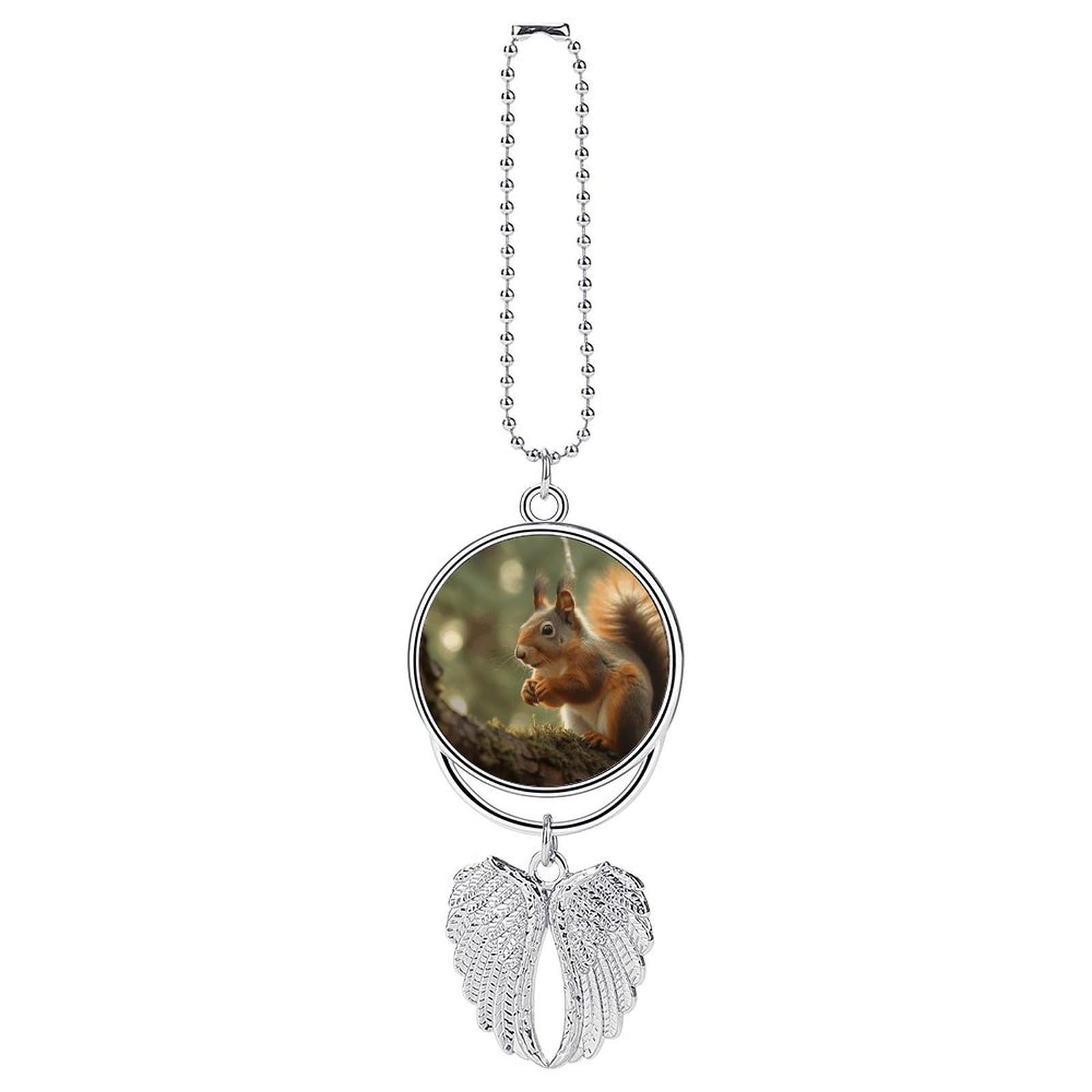 Wildlife Forest Squirrel Car Charm, Alloy Rear View Mirror Pendant, Bling Funny Car Hanging Ornament Gift for Women Men, Car Pendant Lucky Auto Interior Decoration Accessories Silver-Style